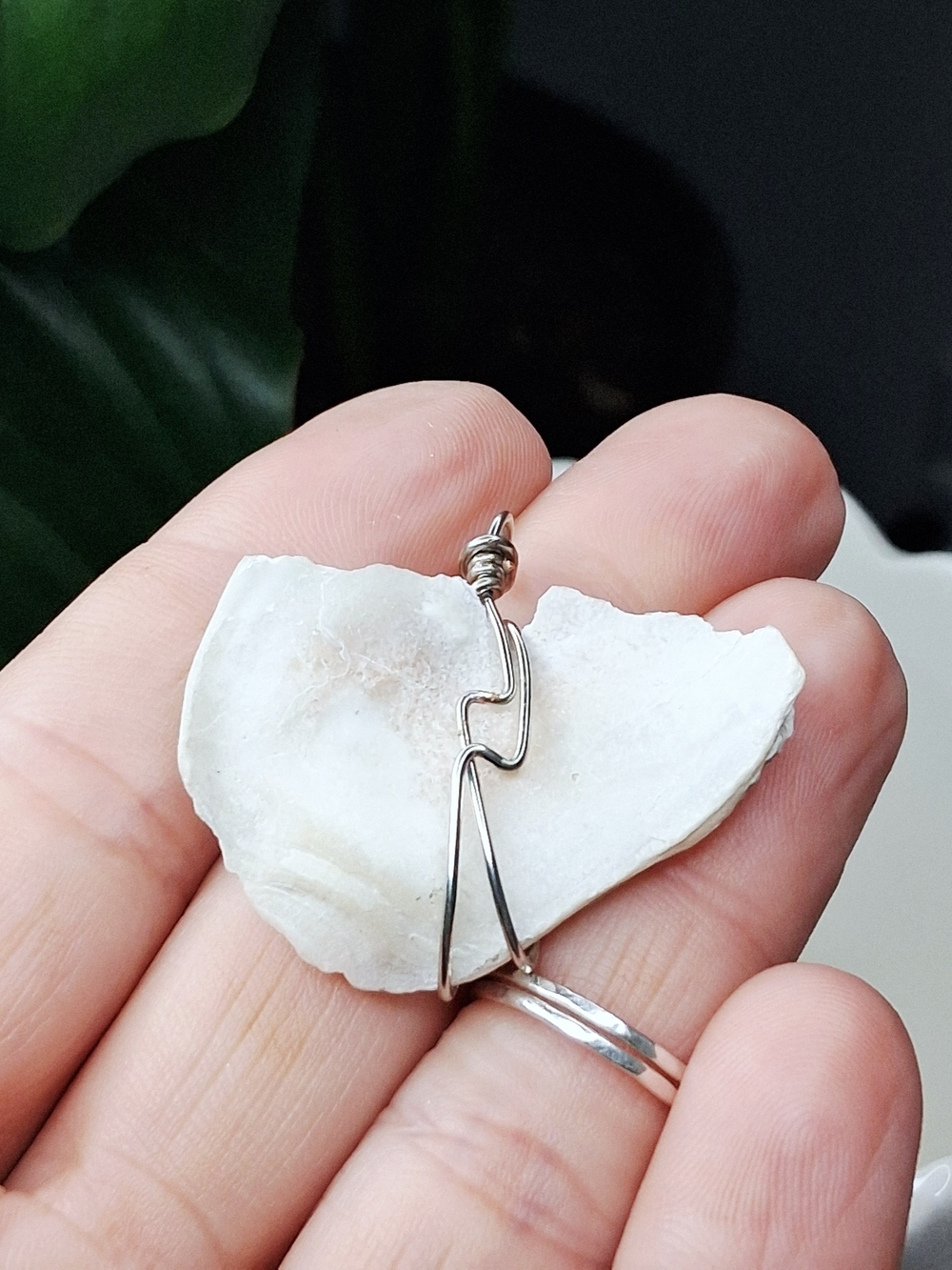 Natural White Shell Pendant Set with Silver Wire Accent - Picture 2 of 3